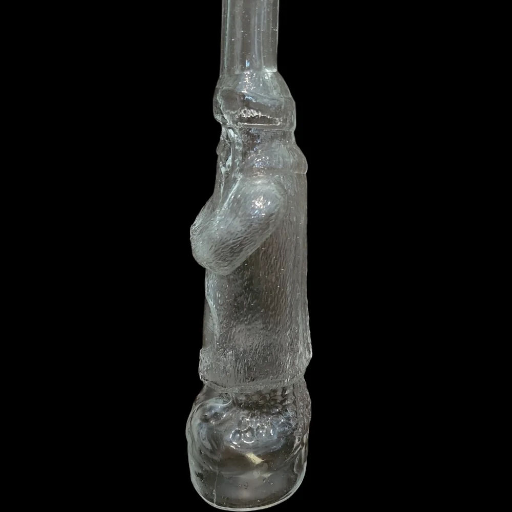 Vintage Clear Glass Asian Man Whiskey Bottle Fu Manchu Mustache 12.25 in. Tall